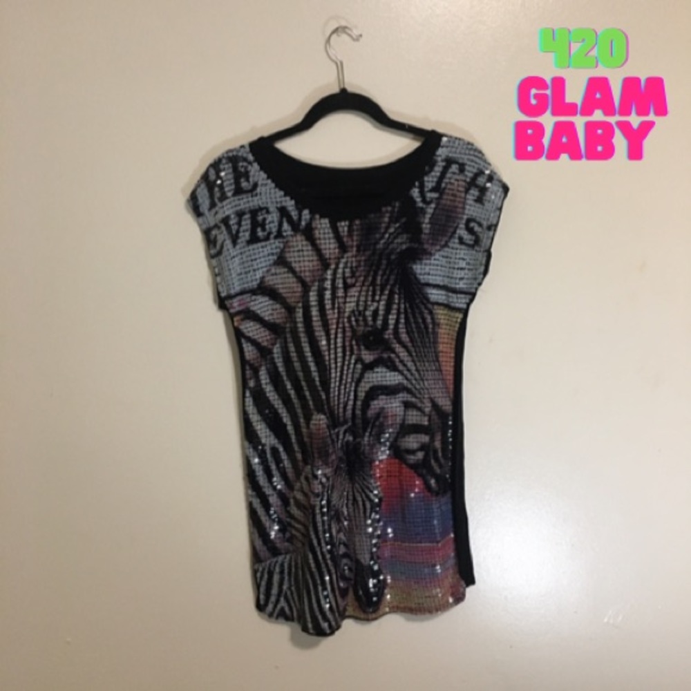 Sequin Zebra Long T Shirt | Shirt Dress